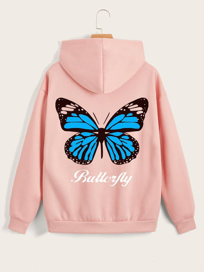 BLUE BUTTERFLY PRINT AUTUMN/WINTER WOMEN'S HOODIES