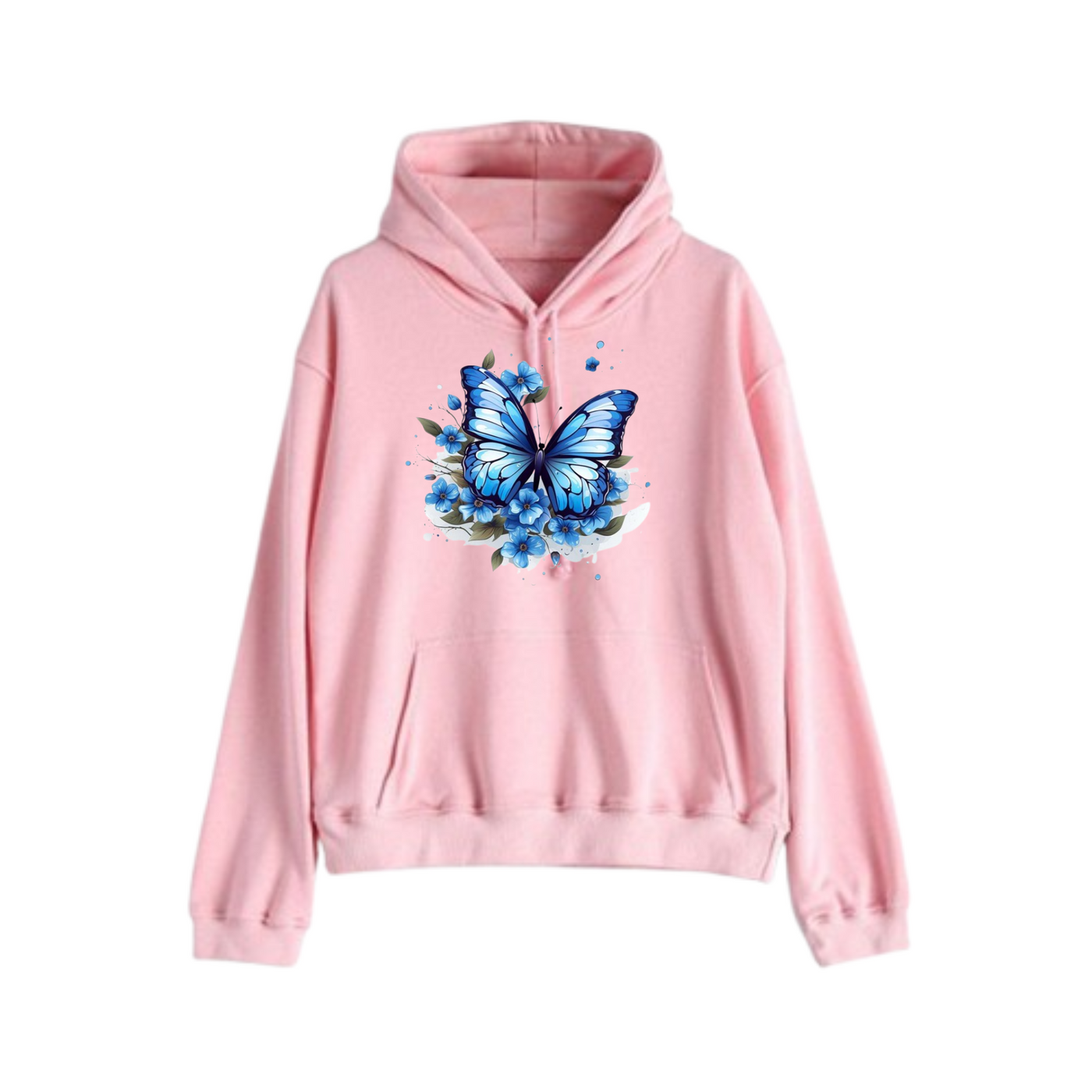 BLUE BUTTERFLY PRINT AUTUMN/WINTER WOMEN'S HOODIES